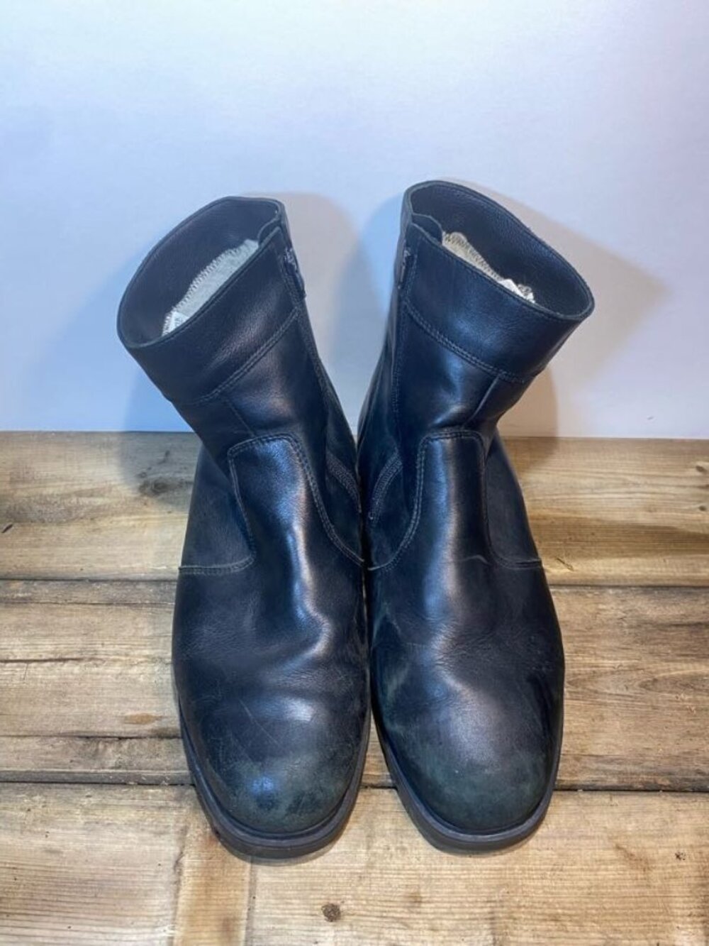 Logistik Black Leather Zip Ankle boots Size 13 Wide Made In Canada